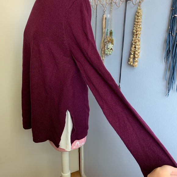 ❤️4for$20! Loft Maroon Boatneck Sweater with White Chiffon Style Detailing - Picture 2 of 7